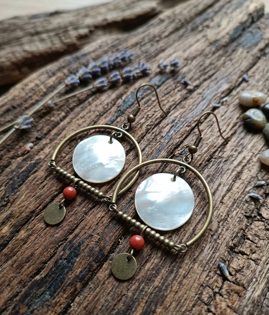 Boucles d'oreilles nacre et jaspe